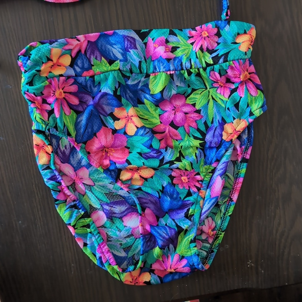 Vintage Le Cove High Waist Neon Floral Bikini Swimsuit - Picture 4 of 14